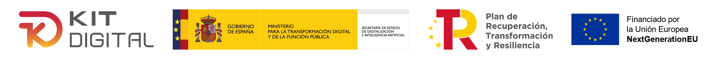 Programa Kit Digital. Gobierno de España, Ministerio para la Transformación Digital y de la Función Pública. Plan de Recuperación, Transformación y Resiliencia. Financiado por la Unión Europea, NextGenerationEU